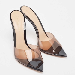 Pre Owned Gianvito Rossi PVC And Patent Leather Peep Toe Slides Size 37