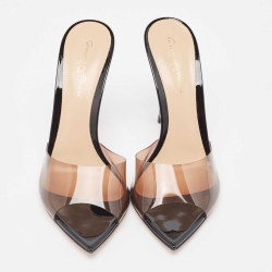 Pre Owned Gianvito Rossi PVC And Patent Leather Peep Toe Slides Size 37