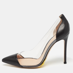Pre Owned Gianvito Rossi Black/Transparent Leather and PVC Plexi Pumps Size 36.5