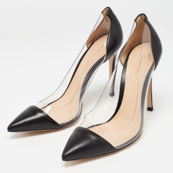 Pre Owned Gianvito Rossi Black/Transparent Leather and PVC Plexi Pumps Size 36.5