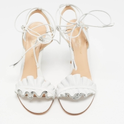 Pre Owned Gianvito Rossi White Ruffled Leather Ankle Wrap Sandals Size 35.5