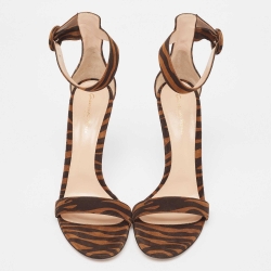 Gianvito Rossi Brown/Black Zebra Print Suede Portofino Sandals Size 41 