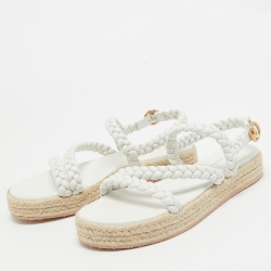 Pre Owned Gianvito Rossi White Braided Leather Espadrille Platform Sandals Size 38.5
