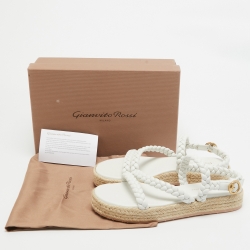 Pre Owned Gianvito Rossi White Braided Leather Espadrille Platform Sandals Size 38.5