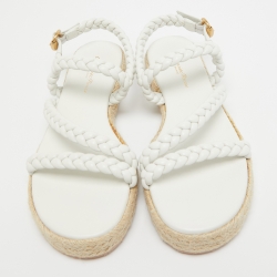 Pre Owned Gianvito Rossi White Braided Leather Espadrille Platform Sandals Size 38.5