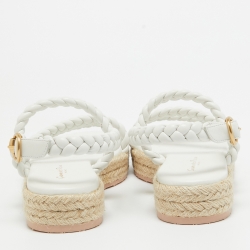 Pre Owned Gianvito Rossi White Braided Leather Espadrille Platform Sandals Size 38.5