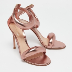 Pre Owned Gianvito Rossi Metallic Rose Gold Leather Bijoux Sandals Size 38.5