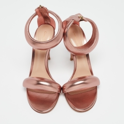 Pre Owned Gianvito Rossi Metallic Rose Gold Leather Bijoux Sandals Size 38.5