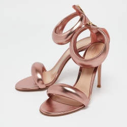 Pre Owned Gianvito Rossi Metallic Rose Gold Leather Bijoux Sandals Size 38.5