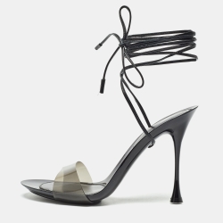 Black Pvc And Leather Spice Ankle Strap Sandals