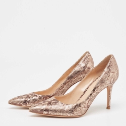 Pre Owned Gianvito Rossi Beige/Brown Python Embossed Leather Pointed Toe Pumps Size 39