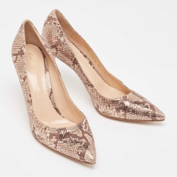 Pre Owned Gianvito Rossi Beige/Brown Python Embossed Leather Pointed Toe Pumps Size 39