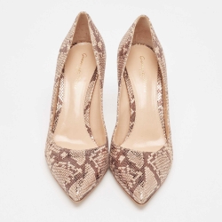 Pre Owned Gianvito Rossi Beige/Brown Python Embossed Leather Pointed Toe Pumps Size 39