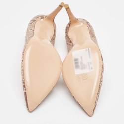 Pre Owned Gianvito Rossi Beige/Brown Python Embossed Leather Pointed Toe Pumps Size 39