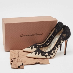 Pre Owned Gianvito Rossi Black/Beige Lace and Mesh Giada Pumps Size 40