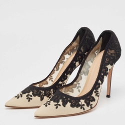Pre Owned Gianvito Rossi Black/Beige Lace and Mesh Giada Pumps Size 40