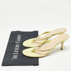 Pre Owned Gianvito Rossi Yellow Crystal Embellished Suede Thong Sandals Size 37