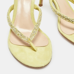 Pre Owned Gianvito Rossi Yellow Crystal Embellished Suede Thong Sandals Size 37