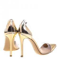 Pre Owned Gianvito Rossi Gold Metallic Leather and PVC Plexi Pumps Size 36.5