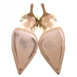 Pre Owned Gianvito Rossi Gold Metallic Leather and PVC Plexi Pumps Size 36.5