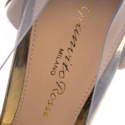 Pre Owned Gianvito Rossi Gold Metallic Leather and PVC Plexi Pumps Size 36.5