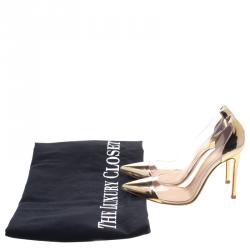 Pre Owned Gianvito Rossi Gold Metallic Leather and PVC Plexi Pumps Size 36.5