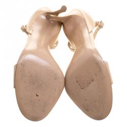 Pre Owned Gianvito Rossi Beige Patent Leather and PVC Natalie Ankle Strap Sandals Size 36.5