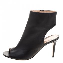 Pre Owned Gianvito Rossi Black Leather Open Toe Cut Out Ankle Booties Size 39