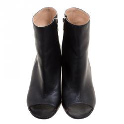 Pre Owned Gianvito Rossi Black Leather Open Toe Cut Out Ankle Booties Size 39