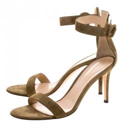 Pre Owned Gianvito Rossi Olive Green Suede Portofino Ankle Strap Sandals Size 39