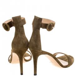 Pre Owned Gianvito Rossi Olive Green Suede Portofino Ankle Strap Sandals Size 39