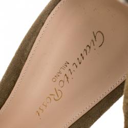 Pre Owned Gianvito Rossi Olive Green Suede Portofino Ankle Strap Sandals Size 39