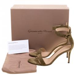 Pre Owned Gianvito Rossi Olive Green Suede Portofino Ankle Strap Sandals Size 39