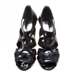 Pre Owned Gianvito Rossi Black Leather Peep Toe Cage Sandals Size 39