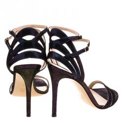 Pre Owned Gianvito Rossi Metallic Two Tone Suede Strappy Sandals Size 38.5