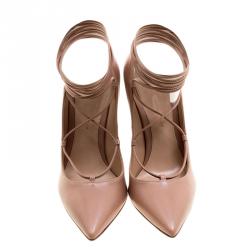 Pre Owned Gianvito Rossi Tan Leather Femi Lace Up Pointed Toe Pumps Size 35