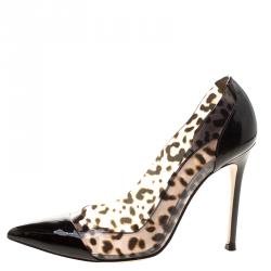 Pre Owned Gianvito Rossi Leopard Print PVC and Patent Leather Pointed Toe Pumps Size 36