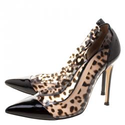 Pre Owned Gianvito Rossi Leopard Print PVC and Patent Leather Pointed Toe Pumps Size 36