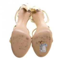 Pre Owned Gianvito Rossi Metallic Gold Python Embossed Leather T Strap Sandals Size 37