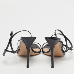 مملوكة مسبقًا صندل جيانفيتو روسي مانهاتن جلد أسود لامع بحزام للكاحل مقاس 38