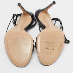 مملوكة مسبقًا صندل جيانفيتو روسي مانهاتن جلد أسود لامع بحزام للكاحل مقاس 38