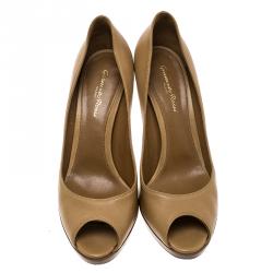 Pre Owned Gianvito Rossi Brown Leather Peep Toe Pumps Size 40.5