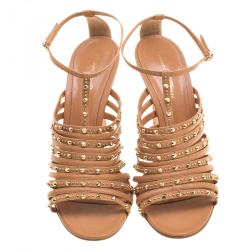 Pre Owned Gianvito Rossi Borwn Leather Studded Ankle Strap Sandals Size 41