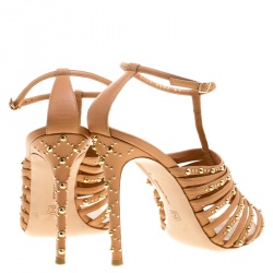 Pre Owned Gianvito Rossi Borwn Leather Studded Ankle Strap Sandals Size 41