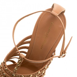 Pre Owned Gianvito Rossi Borwn Leather Studded Ankle Strap Sandals Size 41