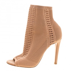 Pre Owned Gianvito Rossi Brown Perforated Stretch Knit Vires Boots Size 36