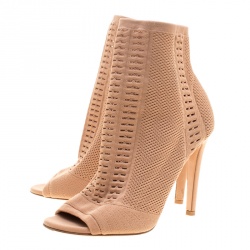 Pre Owned Gianvito Rossi Brown Perforated Stretch Knit Vires Boots Size 36