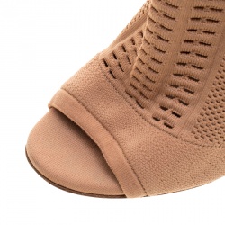 Pre Owned Gianvito Rossi Brown Perforated Stretch Knit Vires Boots Size 36