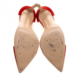 Pre Owned Gianvito Rossi Tabasco Red Suede and PVC Plexi Pointed Toe Pumps Size 37