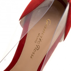 Pre Owned Gianvito Rossi Tabasco Red Suede and PVC Plexi Pointed Toe Pumps Size 37